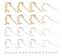 BENECREAT 16 Pcs 2 Colors Brass Stud Earring Findings, Plated 18K Real Gold Silver Brass Half Hoop Earrings Finding with Loop and Ear Nuts for Jewelry Dangle Earring Making