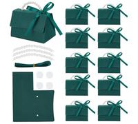 BENECREAT 16 Sets Dark Green Wedding Favors Box DIY Set, Decorative Gift Boxes with Pearl Handle, Ribbons, Stickers, Treat Box for Birthdays, Parties, Weddings, Anniversaries, 13×7.5cm/5.12×2.95inch