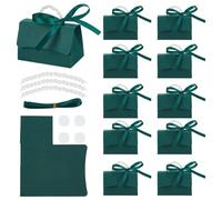 BENECREAT 16 Sets Dark Green Wedding Favors Box DIY Set, Decorative Gift Boxes with Pearl Handle, Ribbons, Stickers, Treat Boxes for Birthdays, Parties, Weddings, Anniversaries, 98×55mm/3.86×2.17inch