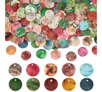BENECREAT 160 Pcs Natural Round Shell Pendant, 10 Color 15mm Flat Mussel Shell Coin Drop Charm, Seashells Drops for Necklace Bracelet Earring Home Decoration, Jewelry Making Supplies