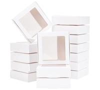 BENECREAT 16Packs 11x10.5x3cm Clear PVC Square Window Gift Boxes, White Kraft Paper Present Packing Boxes for Party Favor Treats, Cookies, Small Gifts or Crafts