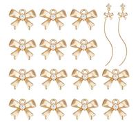 BENECREAT 16Pcs 18K Gold Plated Brass Bowknot Charms, Micro Pave Clear Cubic Zirconia Pendants for DIY Earrings Bracelet Necklaces Making, 5.5x7x2.5mm, Hole: 0.8mm