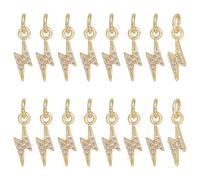BENECREAT 16Pcs 18K Gold Plated Brass Lightning Charms, Cubic Zirconia Lightning Bolt Pendant, Flash Thunder Charm with Jump Ring for Bracelet Necklace Earrings DIY Jewelry Making