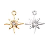 BENECREAT 16PCS 18K Gold Plated Star Cubic Zirconia Pendant Gold/Platinum Star Brass Links Connectors Pendant for Bracelet Necklace Jewelry Making