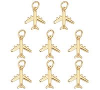 BENECREAT 16pcs 18K Real Gold Plated Brass Airplane Charms, Gold Airplane Dangle Charms Metal Aircraft Accessories for DIY Earrings Bracelet Necklaces Jewelry Making