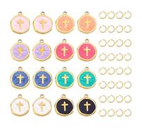 BENECREAT 16Pcs 304 Stainless Steel Round Cross Charms, Multicolor Enamel Charm Crucifix Charms with Jump Ring for Jewelry Necklace Bracelet Making DIY Handicrafts