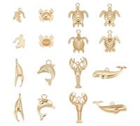 BENECREAT 16Pcs 8 Styles Real 18K Gold Plated Alloy Ocean Sea Animal Charms, Bulk Lobster Sea Turtle Dolphin Crab Crocodile Alloy Pendants for DIY Earring Necklace Bracelet Jewelry Making