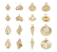 BENECREAT 16Pcs 8 Styles Real 18K Gold Plated Alloy Sea Theme Charms, Bulk Alloy Shell Conch Scallop Pendants for DIY Earring Necklace Bracelet Jewelry Making