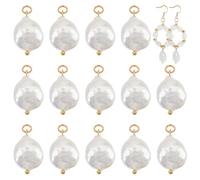 BENECREAT 16Pcs Cultured Freshwater Pearl Charms, 19x9mm Bulk Flat Round Pearl Pendants for Earrings Necklace Bracelet Jewelry Making, Hole: 5mm