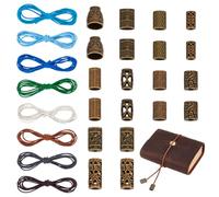 BENECREAT 17.5 Yards/ 16M Elastic Bands for Notebook, Polyester 2mm Elastic Stretch Cord, Traveler's Notebook Elastic Band DIY Kit with 20 Alloy 10 Styles Cord Ends for DIY Bookmark Making