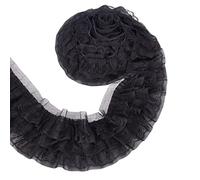 BENECREAT 2.73 Yards 3-Layer Ruffle Lace Pleated Trim, 5-1/8 inch(130mm) wide Black Chiffon Flower Trim Gathered Ribbon for Wedding Applique Clothing Sewing Craft DIY Decor