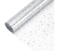 BENECREAT 2 Pack 1350mm x 300mm/53.15x11.81inch Holographic Star Vinyl Sheets, 0.3mm Thick TPU Holographic Film, Silver Clear Vinyl Leather Sheets for DIY Crafts Bows and Leather Earrings