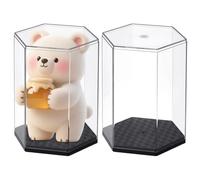 BENECREAT 2 Pack Hexagonal Acrylic Display Case with Black Bases, 3.6x3.2x4.7inch Clear Display Organizer Dustproof Protection Showcase for Collectibles Figures Models Crystals
