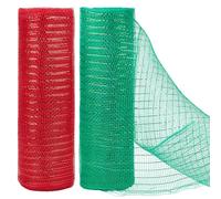 BENECREAT 2 Rolls 18m Red Green Mesh Ribbon, 26cm Plastic Mesh with Gold Wide Foil Mesh Ribbons Christmas Ribbon for Wreath Christmas Tree Decoration