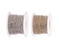BENECREAT 2 Rolls 20Yard 2mm Crystal Rhinestone Close Chain Clear Trimming Claw Chain Sewing Craft - Crystal (Silver & Gold Bottom), 10Yard/Roll