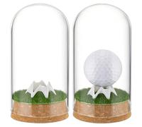 BENECREAT 2 Set Glass Golf Ball Display Case with Cork Base, Clear Arched Dome for Hole In One Trophy Display and Golf Memorabilia Case, Complete Set Includes Moss Mats & Tees