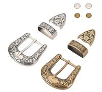 BENECREAT 2 Set Gold Silver Western Cowboy Buckle Set, Alloy Belt Buckle Set Caving Vintage Belt Buck Set for Replacement Men Women Belt, 53x55mm