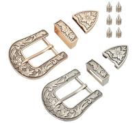 BENECREAT 2 Sets Antique Western Cowboy Buckle Set, 1" Wide Strap Floral Engraved Replacement Buckles for Men Women, Alloy Belt Buckle Set with Antique Golden & Platinum, Mixed, Medium