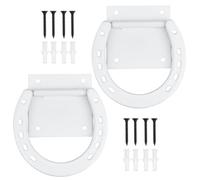 BENECREAT 2 Sets White Horse Tie Ring, Heavy-Duty Iron Cross Tie Ring for Horses, Horseshoe Cross Ties Down for Stables Barn Carriages Outdoor Pasture Show Grounds Riding Feeding Area