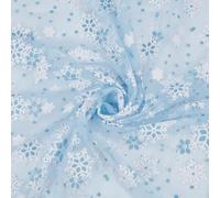 BENECREAT 2 Yard/1.8M Christmas White Stamped Snowflake Organza Fabric, Light Blue Tulle Lace Fabric for Garment Accessorie, Veils Dress, Curtain Home Winter Decorations, 55Inch/ 140cm Wide