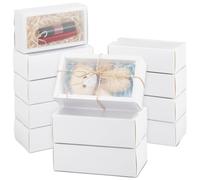 BENECREAT 20 Packs Cardstock Paper Gift Boxes, 15.6x8.6x5.1cm/6.1x3.4x2 Inch Drawer Box with Clear PVC Window for Cake Cookie Candy Soap Jewelry Weeding Party Favors, White