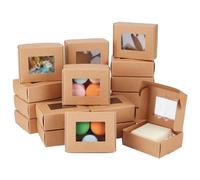 BENECREAT 20 Packs Kraft Paper Box, 10.3x8.1x3.7cm Brown Candy Gift Boxes Rectangle Treat Boxes with Clear Window for Display Cookie, Donut, Wedding Package Supplies