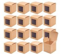 BENECREAT 20 Packs Kraft Paper Boxes with Clear Window, 8x8x8cm/3.1x3.1x3.1 Inch BurlyWood Gift Packaging Boxes for Bakery Cookies Cake Candy Wedding Party Favors