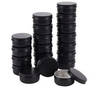BENECREAT 20 Pcs 50ml Aluminum Tin Jars, Round Aluminum Tin Cans Cosmetic Containers with Screw Lid for DIY Crafts Travel Storage-Black