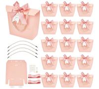 BENECREAT 20 Sets Pink Wedding Favor Boxes, 5.7x2.6x6.3Inch Thank You Paper Gift Boxes with Handle, Ribbon, Tag, Pin for Birthday, Party Favor, Wedding and Anniversary