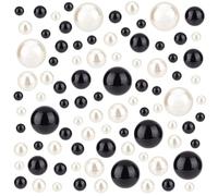 BENECREAT 200Pcs NO Hole Pearl Beads Vase Filler 10/14/20/30mm, Faux Candle Pearls for Wedding Shower Holiday Party Centerpieces (Black & White)