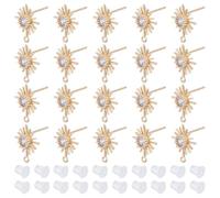 BENECREAT 20pc 18K Real Gold Plated Brass Stud Earrings, Cubic Zirconia Star Earring Findings Ear Studs with Loop for DIY Earrings Craft Jewelry Making, 14.5x12.5mm