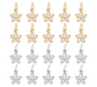 BENECREAT 20Pcs 2 Colors Real 18K Gold Plated Brass Flower Charms, 11x9x2.5mm/0.43x0.35x0.1 Inch Cubic Zirconia Floral Charms for DIY Earrings Bracelet Necklaces Making, Hole: 4mm