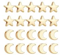 BENECREAT 20PCS 2 Styles of Real 18k Gold Plated Brass Beads, Gold Spacer Beads, Moon and Star Cushion Beads for DIY Jewelry Making Findings and Other Crafts, Hole: 1~1.4mm