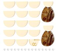 BENECREAT 20Pcs Real 18K Gold Plated Earring Studs, 16x9mm Flat Half Round Brass Ear Studs with Vertical Loops 40Pcs Earring Nuts for DIY Jewelry Making, Hole: 2.5mm