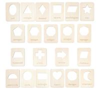 BENECREAT 21 Shapes Wood Geometry Stencils, 90x68mm Reusable Drawing Stencil Template Tool Set for Chalk Paintings and Acrylic Paintings, Wood Stencils for DIY Crafts, Shape Recognition Card