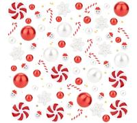 BENECREAT 220PCS Christmas Pearl for Vase Filler, Red White Floating Pearls Beads with Glitter, Snowflakes and Christmas Decorations for Makeup Brushes Holder, Wedding, Party Decor