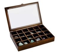 BENECREAT 24 Grid Brown Jewelry Tray Box, Wood Adjustable Display Case Rectangle Organizer Holder with Lid for Seashell, Collectibles, Rock, Festivals Gift Women