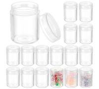BENECREAT 24 PACK 40ML Empty Clear Plastic Bead Storage Container jar with Rounded Screw-Top Lids for Beads, Nail Art, Glitter and Travel Cream (39mm x 50mm)