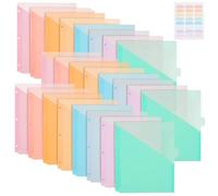 BENECREAT 24 Pack Plastic Translucent Slash File Jacket, 3 Hole Punch Binder Organizer Pockets Binder Dividers 11.2x10 Inch/28.5x25.5cm Assorted Colors