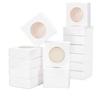 BENECREAT 24 Packs 8x8x3cm Square Paper Boxes with Round Window, White Kraft Bakery Boxes Gift Packaging Boxes for Dessert, Cake, Candy, Muffin, Donut, Macaron