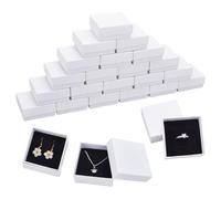 BENECREAT 24 Packs Diamond Pattern Cardboard Jewelry Boxes, 7x7x3cm White Earring Necklace Kraft Gift Boxes with Velvet Sponge for Anniversaries, Weddings, Birthdays