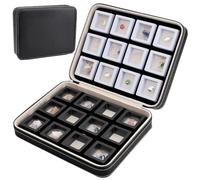 BENECREAT 24 Pcs 2x0.8 Inch Square Floating Display Case with Leather Storage Box, 2 Color Film Case for Gem, Loose Diamond Box Diamond Containers for Collectibles Storage