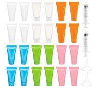 BENECREAT 24 Pcs 5ml Squeeze Tubes, 6 Color Plastic Empty Lotion Tubes, with 2 Pcs Funnels and 2 Pcs Needleless Syringes, Makeup Sample Bottles for Body Lotion Facial Cleanser Dispensing