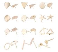 BENECREAT 24PCS 18K Gold Plated Earring Studs 12 Mixed Shape Brass Post Stud with Hoop for DIY Earring Making Supplies