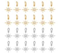 BENECREAT 24Pcs 2 Colors Star Cubic Zirconia Pendants, Real 18K Gold & Platinum Plated Brass Star Charms for Bracelet Necklace Jewelry Making, 13x8.5x2mm