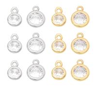 BENECREAT 24Pcs 4 Styles Real 18K Gold Plated Flat Round Charms, Brass Cubic Zirconia Pendants Charms Jewelry Findings for Earring Bracelet Necklace, Jewelry DIY Making