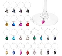 BENECREAT 24Pcs Alloy Wine Charms, Coloerful Heart and Horse Eye Glass Pendents for Cocktail Champagne, Wine Glass Drops Bulk with Rings for Wedding Party Dinner Banquet
