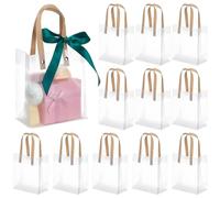 BENECREAT 24PCS Clear Gift Bags with Handles, 24.5x13.1x7cm/9.6x5.2x2.8 Inch Plastic Gift Wrap Handbags, Party Favor Bags for Wedding Shopping Birthdays Christmas DIY