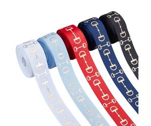 BENECREAT 25 Yards/22.86m 5 Colors Gold Foil Snaffle Bits Horse Equestrian Show Grosgrain Ribbon, 22mm Equestrian Grosgrain Ribbon for Crafting Sewing Hair Bow Accessories Gift Wrapping