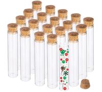 BENECREAT 25PCS 25ml Glass Test Tube with Cork Stopper Clear Flat Mini Glass Bottles Jars for Lab, Party Favors, Candy, Gumball, Spices, Beads